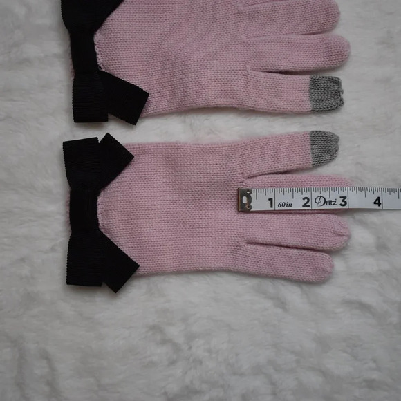Kate Spade NY O/S Pink Bow Tech Knit Winter Gloves Mittens Grosgrain Wool Blend - Picture 7 of 8